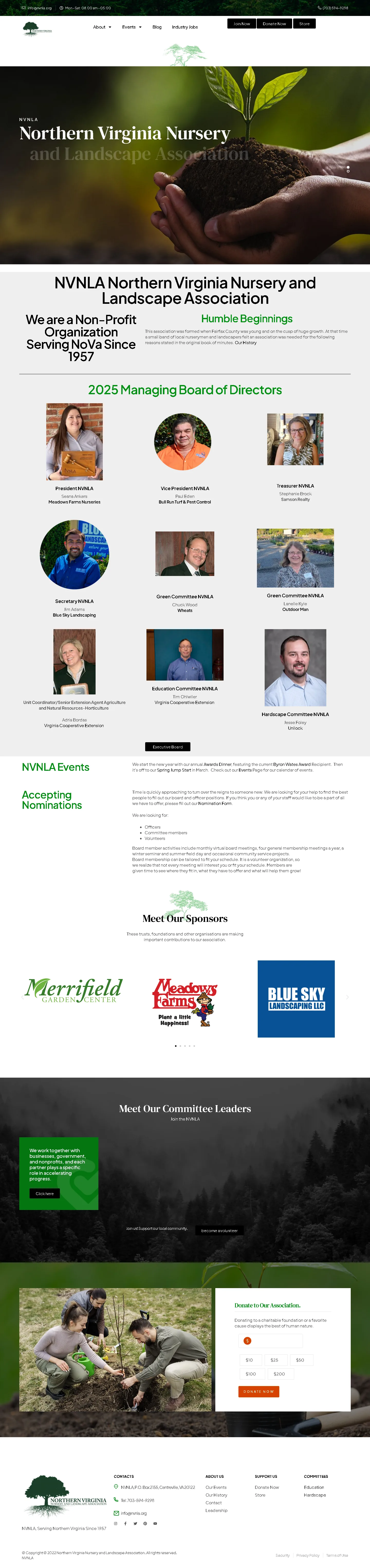 Full-page NVNLA website showing membership, events, professional resources and industry updates